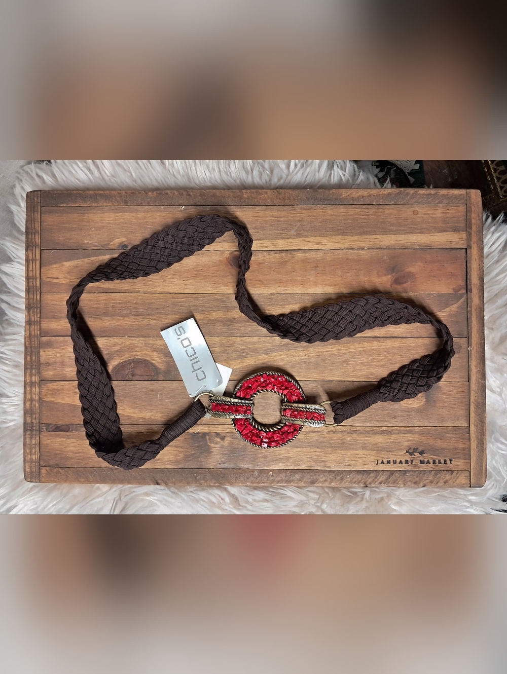 Chico's Brown Braided Belt with Beaded Buckle NWT - Picture 3 of 5